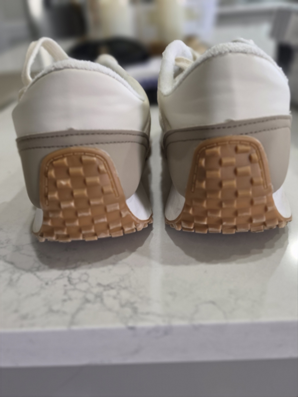 Womens White and Tan Casual Sneakers - Lightweight Comfort